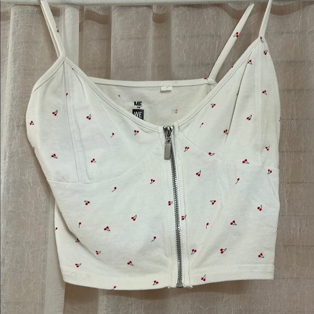 White Cherry Print Women's Top